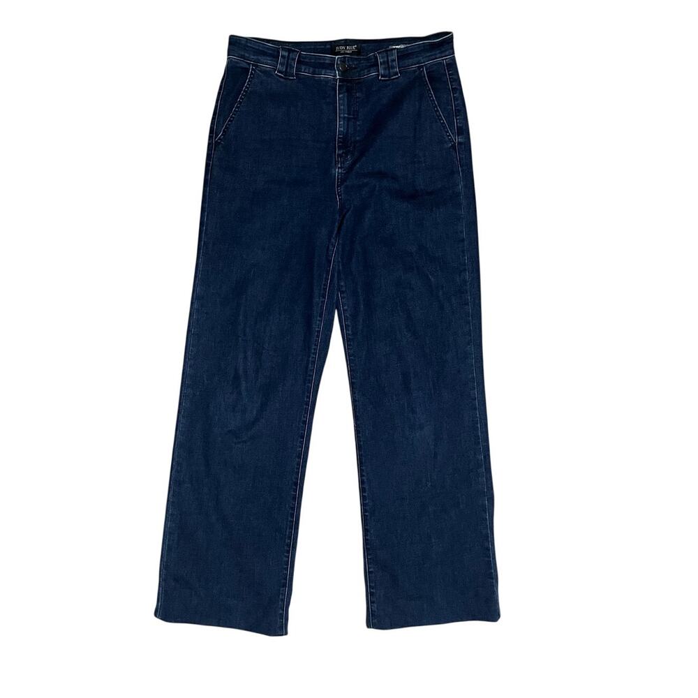 Judy Blue High Rise Wide Leg Jeans - Dark Wash Slant Pockets (Altered Hem)